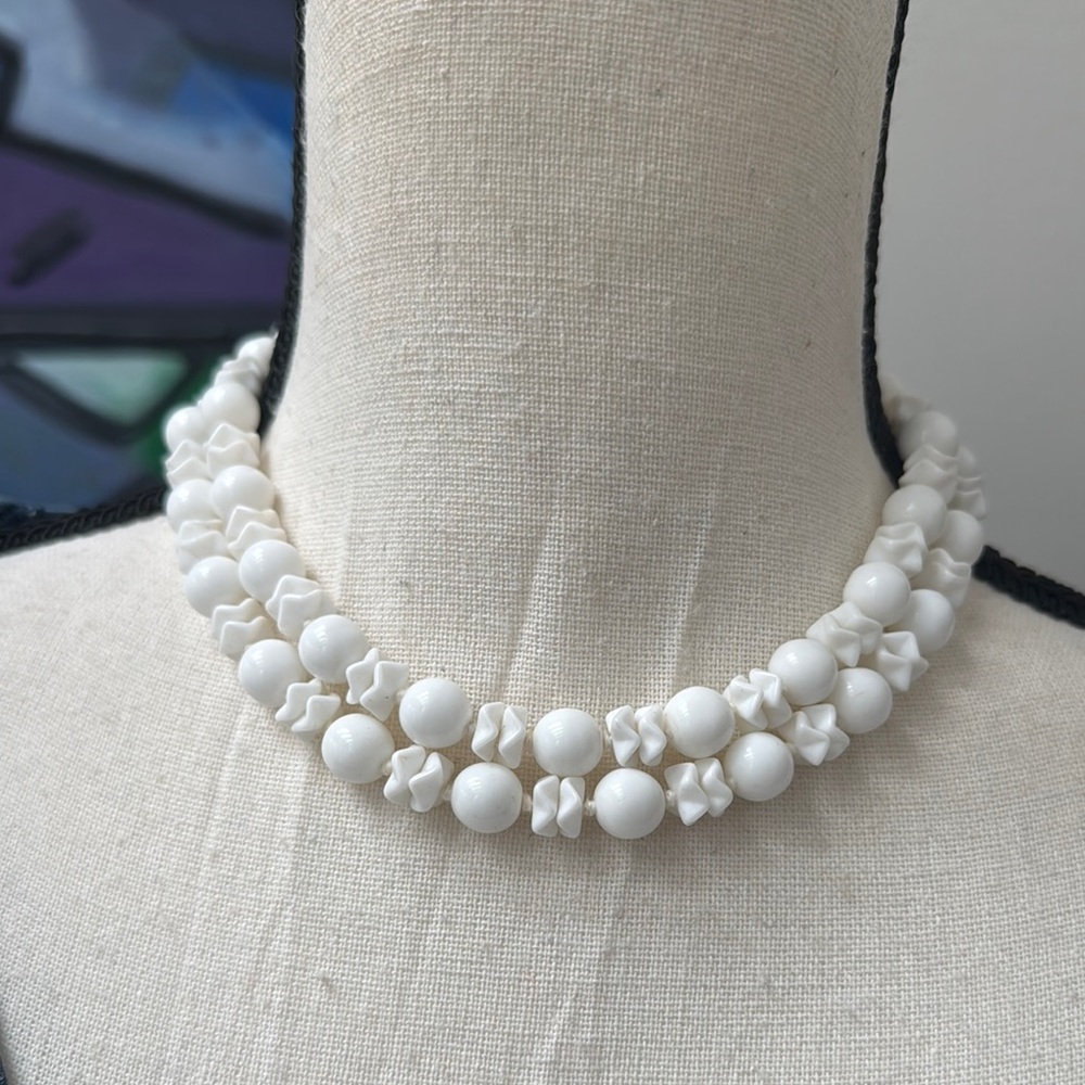 Unique Vintage Necklace | Double Strand White Beaded Necklace | Unique beads